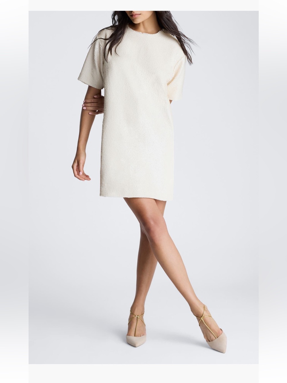 Kenneth Cole Sequin Shift Dress cream Oyster medium NWT